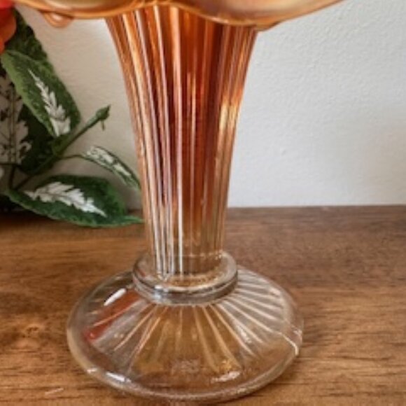 Marigold Carnival Glass Jack-in-the-Pulpit Vase Iridescent Vintage Flared Art Gl - Picture 5 of 6